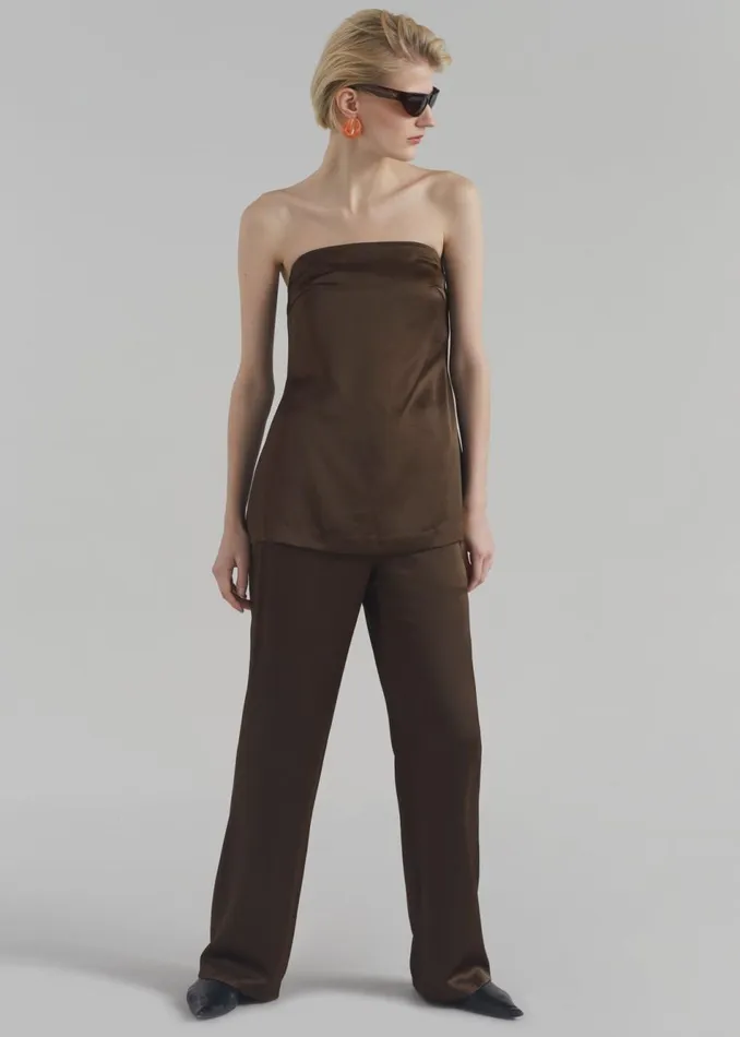 Women The Frankie Shop Bottoms Kit Satin Trousers Brown