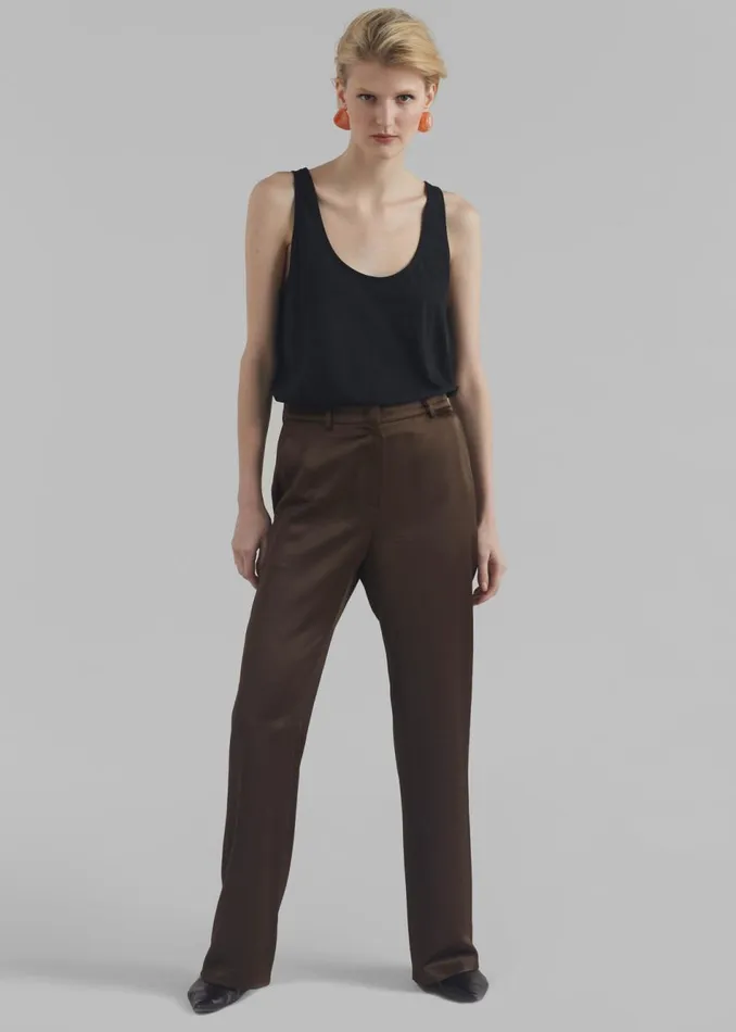 Women The Frankie Shop Bottoms Kit Satin Trousers Brown