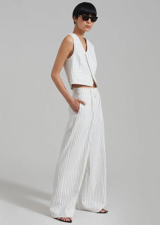 Women The Frankie Shop Bottoms Landry Wide Leg Trousers Whiteblack Stripe
