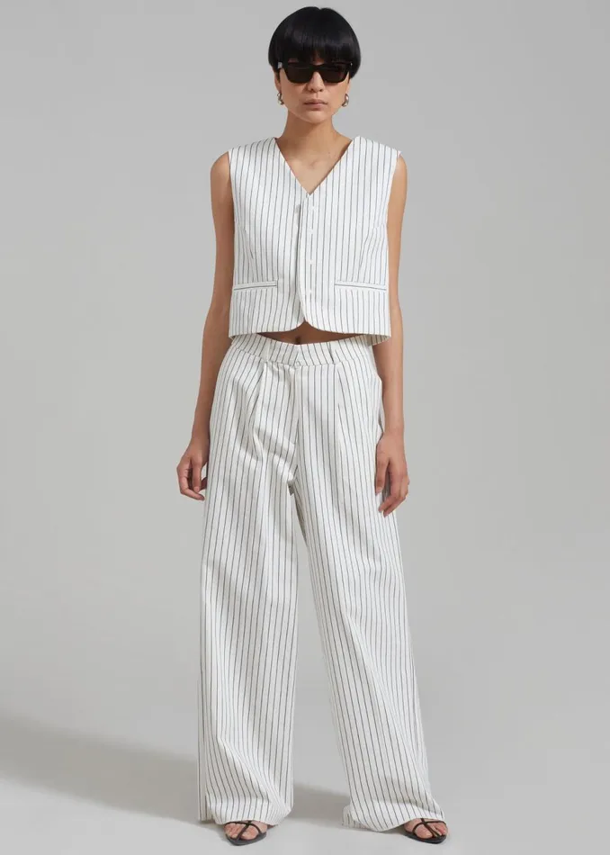 Women The Frankie Shop Bottoms Landry Wide Leg Trousers Whiteblack Stripe