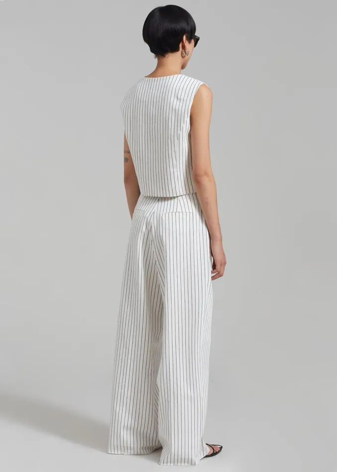 Women The Frankie Shop Bottoms Landry Wide Leg Trousers Whiteblack Stripe