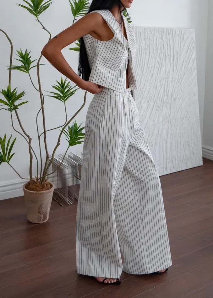 Women The Frankie Shop Bottoms Landry Wide Leg Trousers Whiteblack Stripe