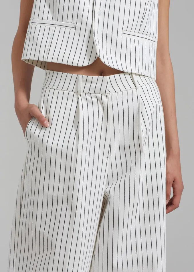 Women The Frankie Shop Bottoms Landry Wide Leg Trousers Whiteblack Stripe