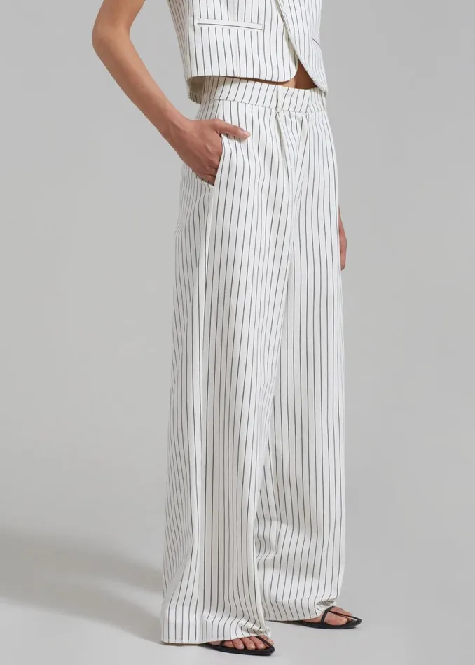 Women The Frankie Shop Bottoms Landry Wide Leg Trousers Whiteblack Stripe