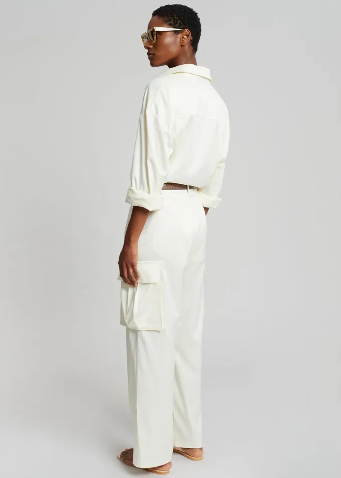 Women The Frankie Shop Bottoms Lauren Silky Cargo Pants Cream