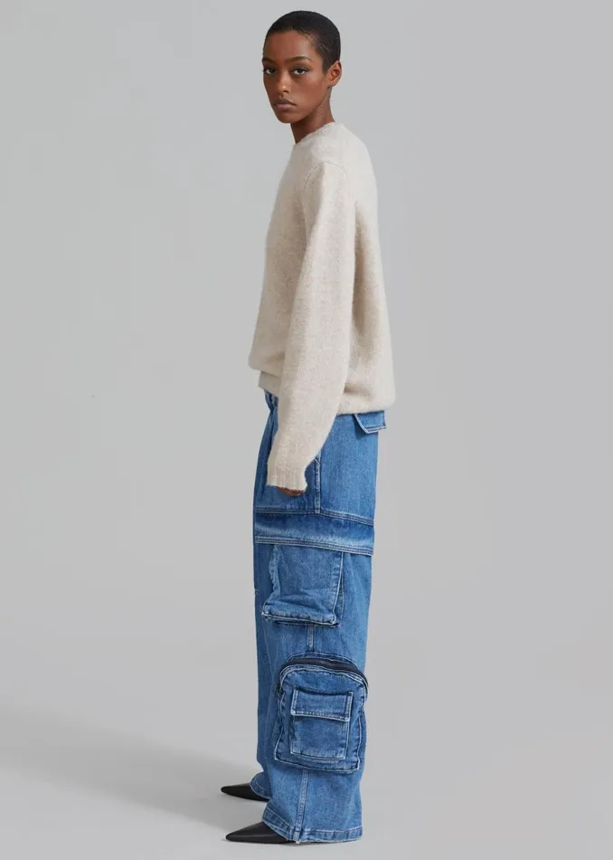 Women The Frankie Shop Bottoms Lenny Cargo Jeans Blue Denim