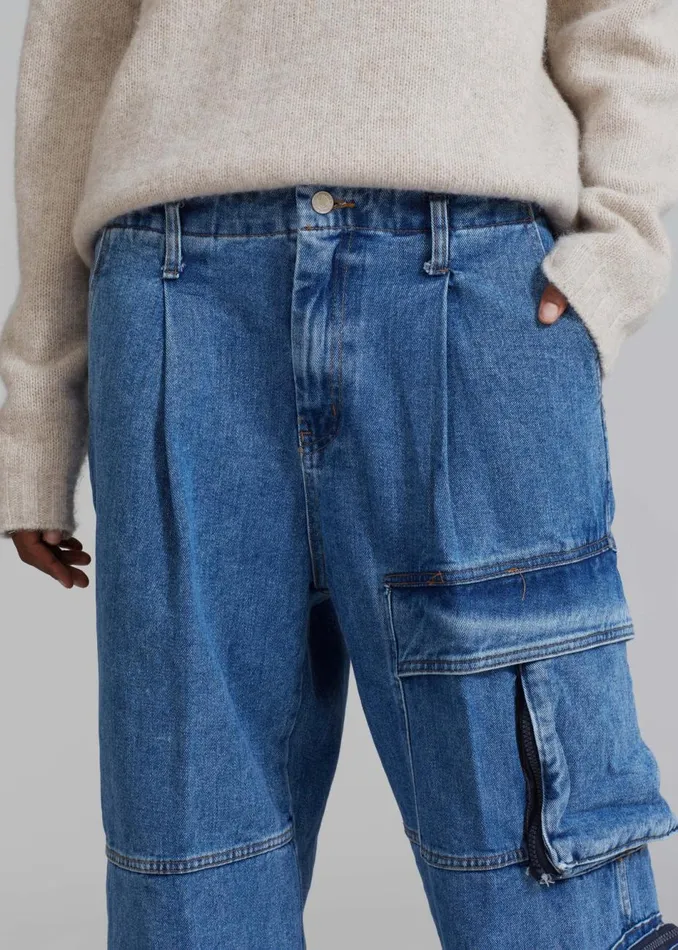 Women The Frankie Shop Bottoms Lenny Cargo Jeans Blue Denim