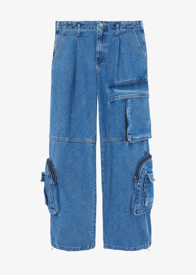 Women The Frankie Shop Bottoms Lenny Cargo Jeans Blue Denim