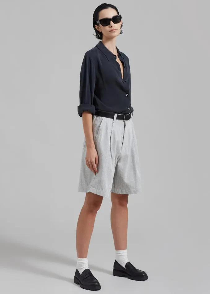 Women The Frankie Shop Bottoms Lou Denim Bermuda Shorts Grey