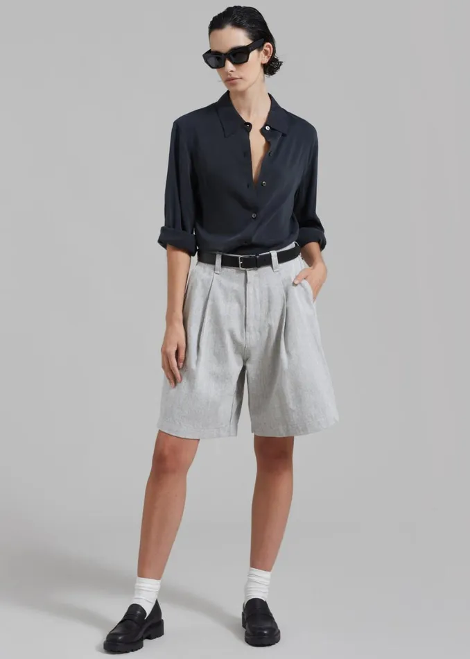 Women The Frankie Shop Bottoms Lou Denim Bermuda Shorts Grey