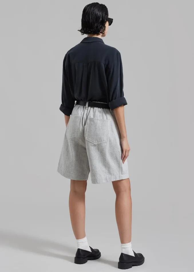 Women The Frankie Shop Bottoms Lou Denim Bermuda Shorts Grey