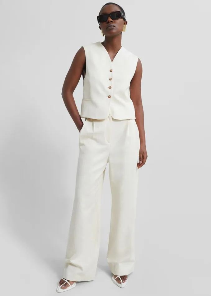 Women The Frankie Shop Bottoms Loulou Studio Idai Pants Frost Ivory
