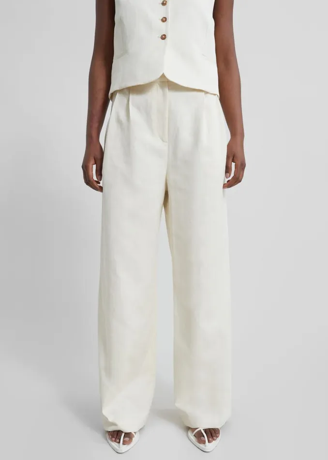 Women The Frankie Shop Bottoms Loulou Studio Idai Pants Frost Ivory