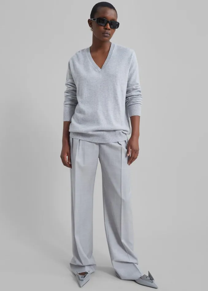 Women The Frankie Shop Bottoms Loulou Studio Sbiru Wide Leg Wool Trousers Feather Grey Melange Women The Frankie Shop Bottoms Loulou Studio Sbiru Wide Leg Wool Trousers Feather Grey Melange