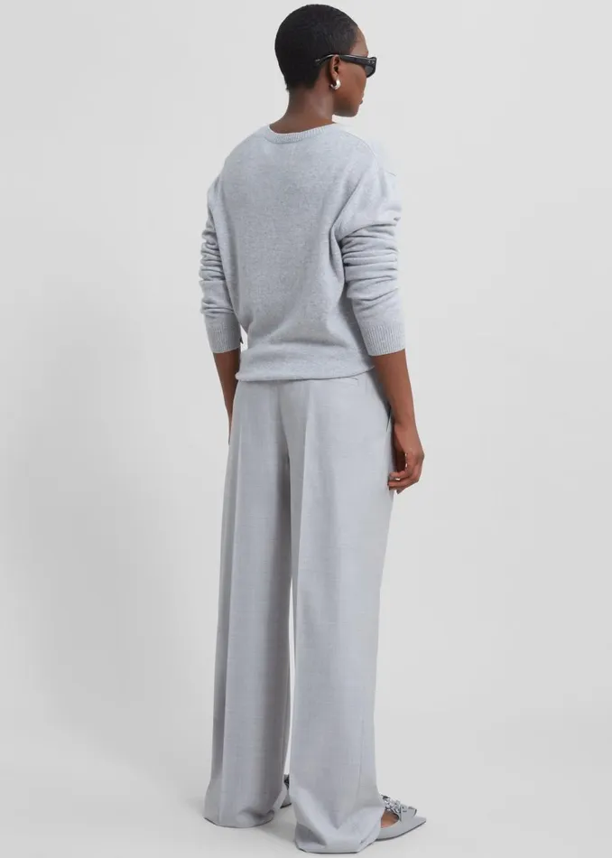Women The Frankie Shop Bottoms Loulou Studio Sbiru Wide Leg Wool Trousers Feather Grey Melange