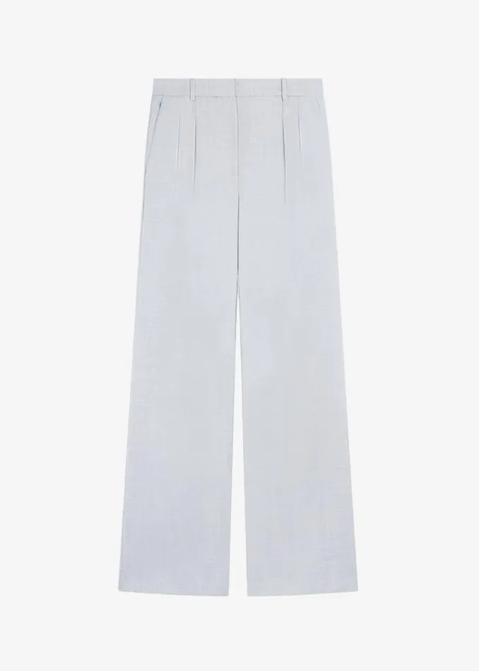 Women The Frankie Shop Bottoms Loulou Studio Sbiru Wide Leg Wool Trousers Feather Grey Melange