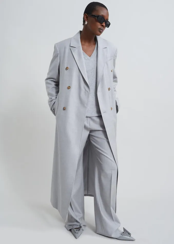 Women The Frankie Shop Bottoms Loulou Studio Sbiru Wide Leg Wool Trousers Feather Grey Melange