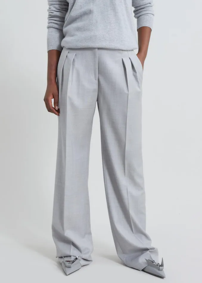 Women The Frankie Shop Bottoms Loulou Studio Sbiru Wide Leg Wool Trousers Feather Grey Melange