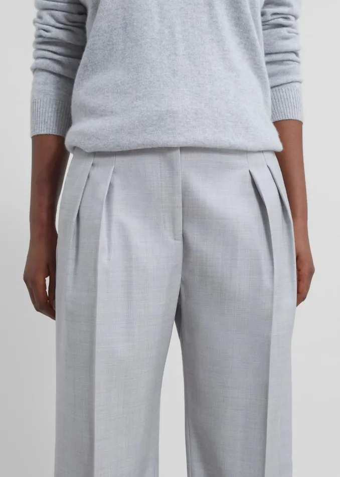 Women The Frankie Shop Bottoms Loulou Studio Sbiru Wide Leg Wool Trousers Feather Grey Melange