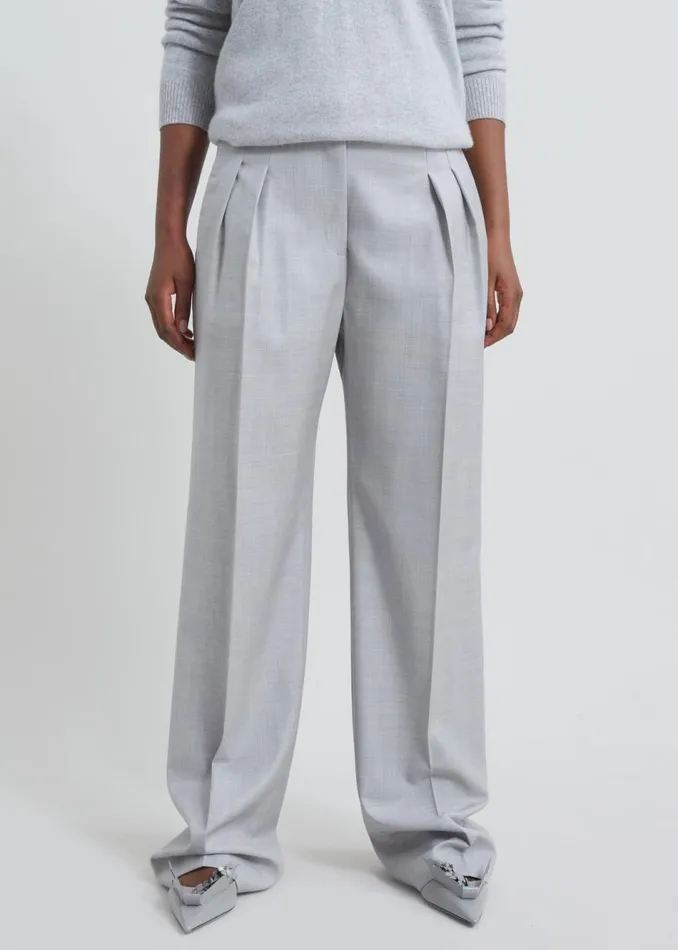 Women The Frankie Shop Bottoms Loulou Studio Sbiru Wide Leg Wool Trousers Feather Grey Melange