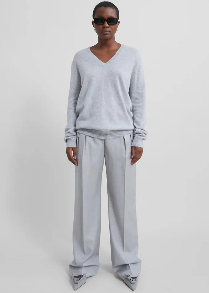 Women The Frankie Shop Bottoms Loulou Studio Sbiru Wide Leg Wool Trousers Feather Grey Melange