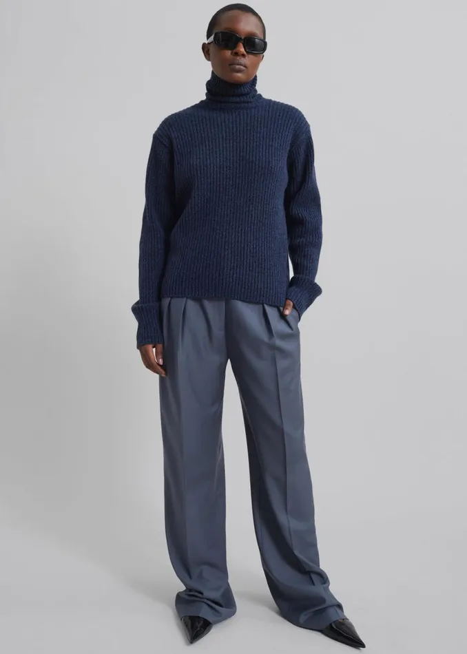 Women The Frankie Shop Bottoms Loulou Studio Sbiru Wide Leg Wool Trousers Fjord Grey