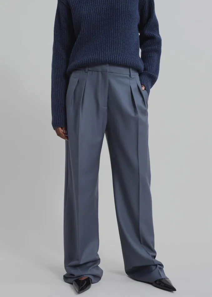 Women The Frankie Shop Bottoms Loulou Studio Sbiru Wide Leg Wool Trousers Fjord Grey