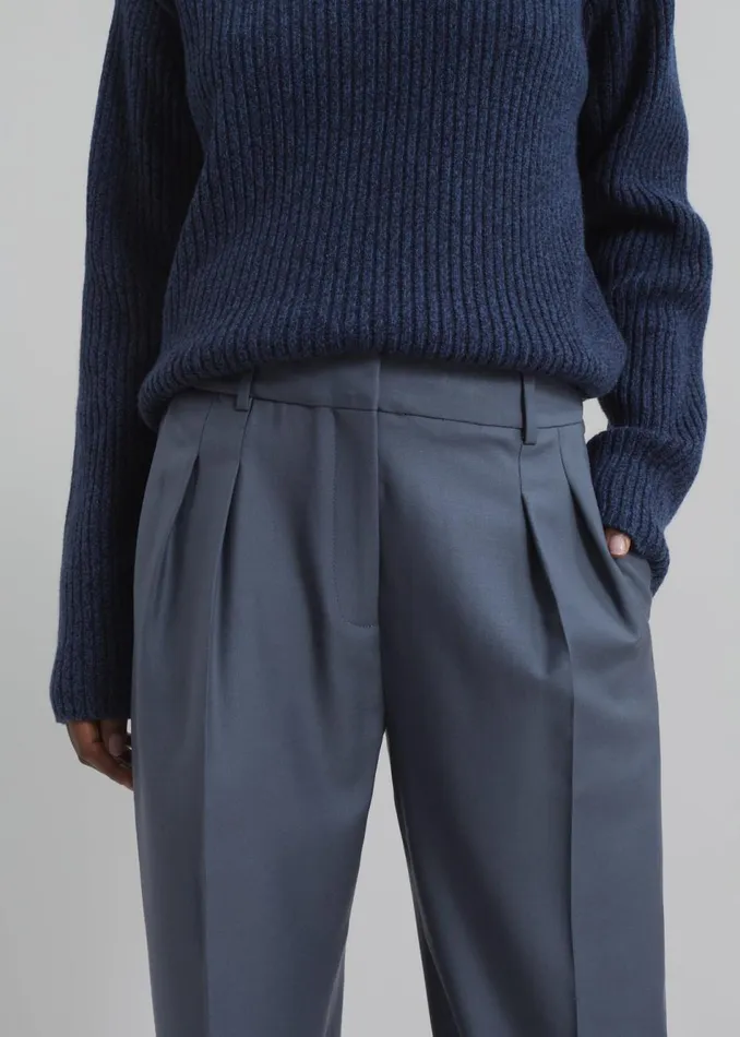 Women The Frankie Shop Bottoms Loulou Studio Sbiru Wide Leg Wool Trousers Fjord Grey