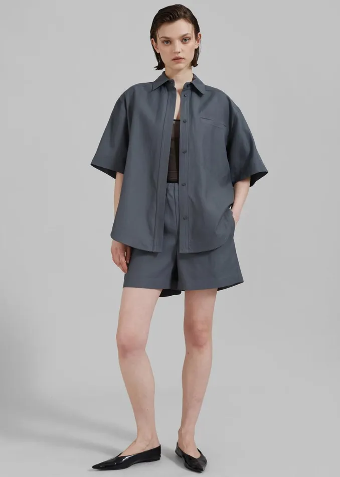 Women The Frankie Shop Bottoms Loulou Studio Seto Shorts Fjord Grey