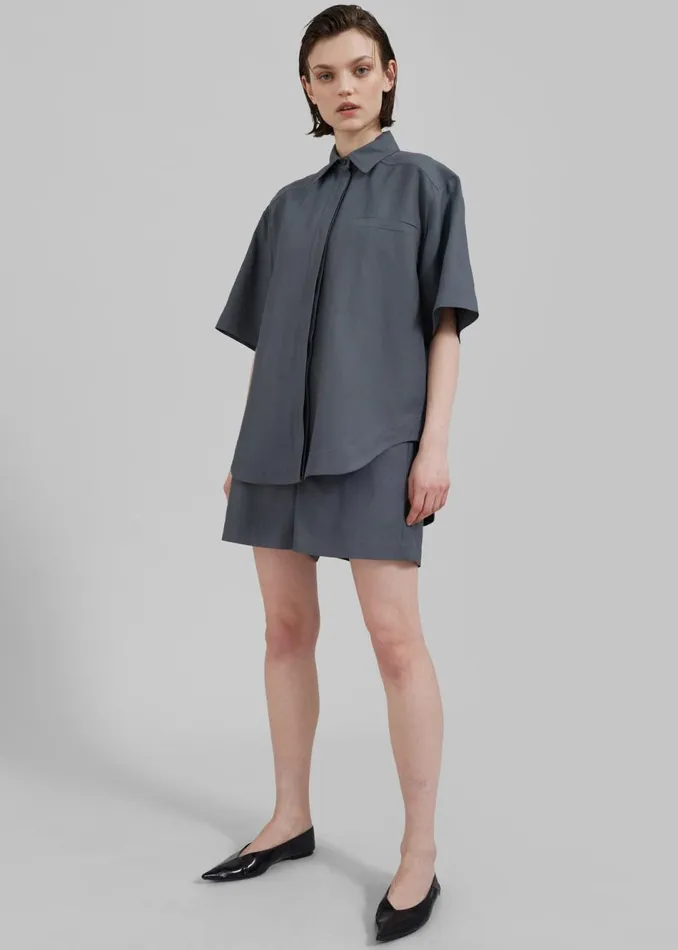 Women The Frankie Shop Bottoms Loulou Studio Seto Shorts Fjord Grey