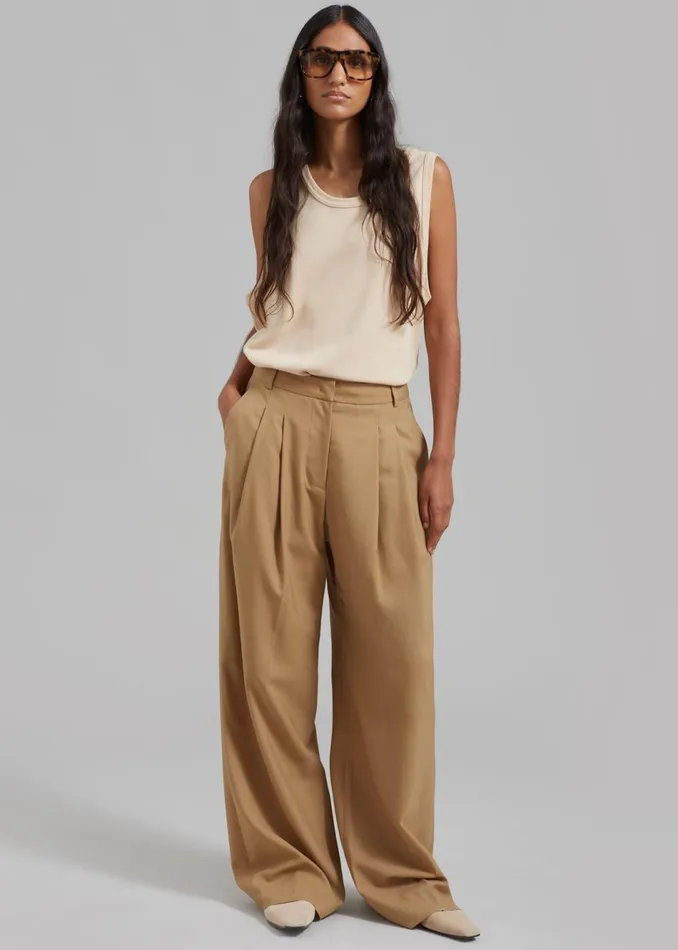 Women The Frankie Shop Bottoms Low Classic Basic Long Trousers Beige