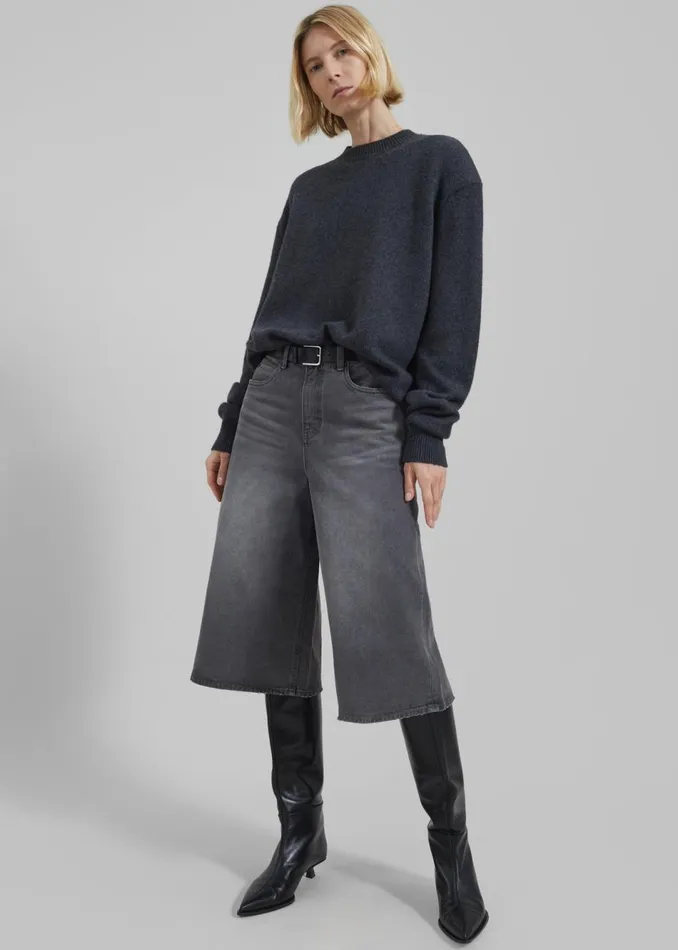 Women The Frankie Shop Bottoms Low Classic Denim Bermuda Pants Grey