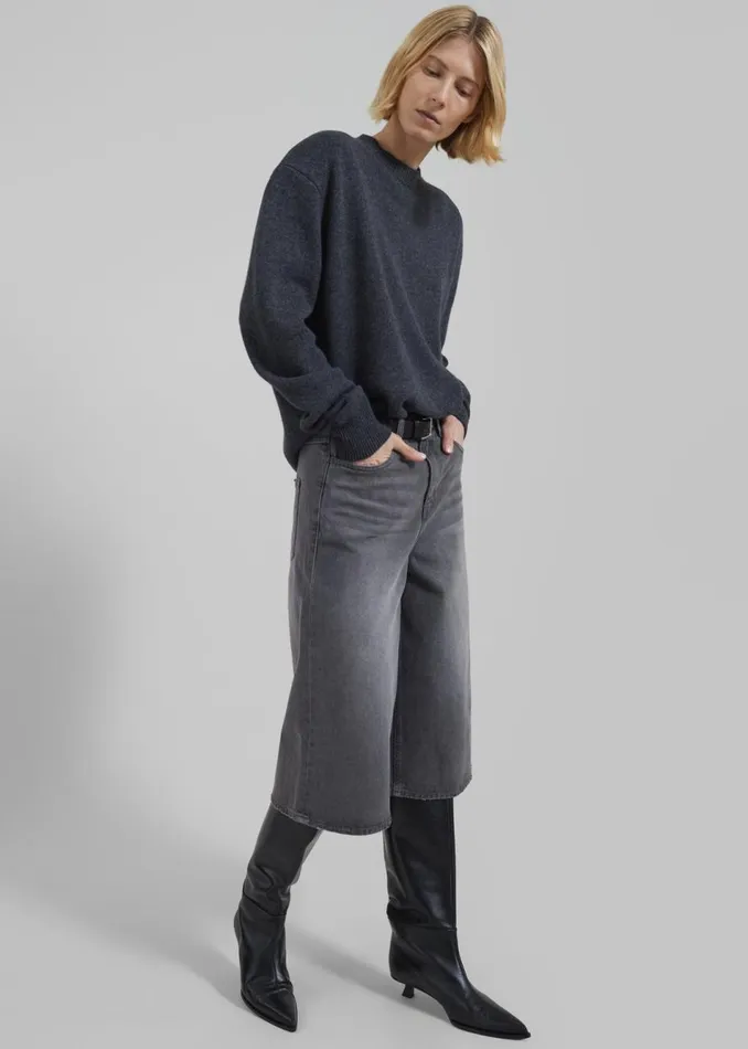Women The Frankie Shop Bottoms Low Classic Denim Bermuda Pants Grey