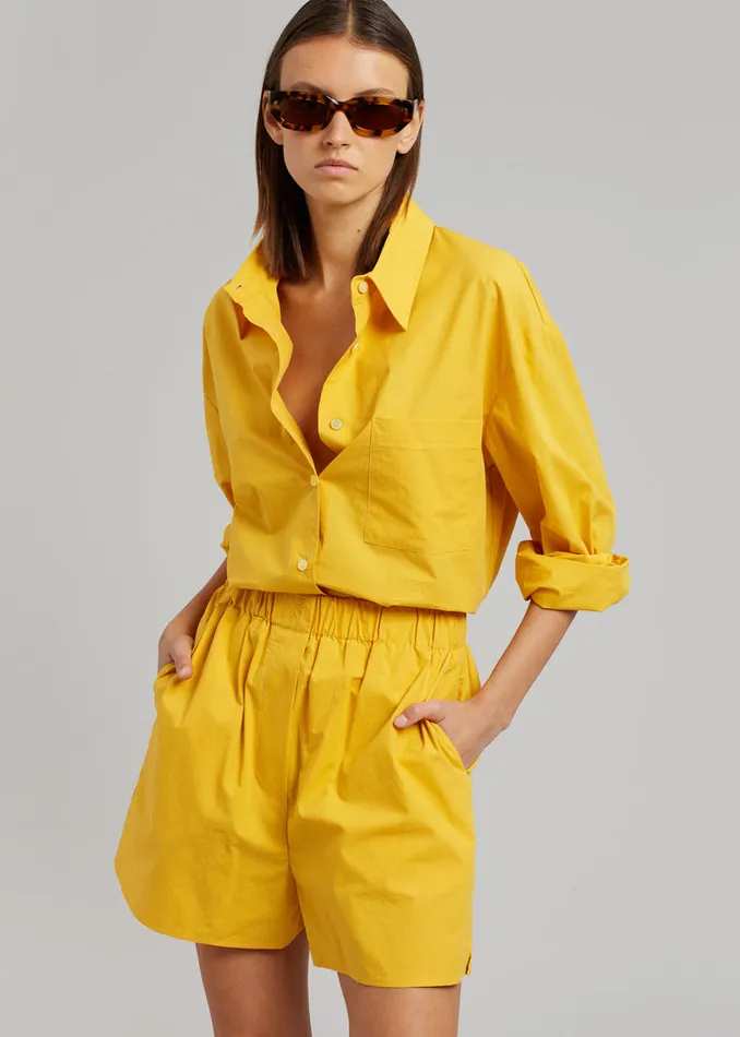 Women The Frankie Shop Bottoms Lui Cotton Boxer Short Gold Yellow