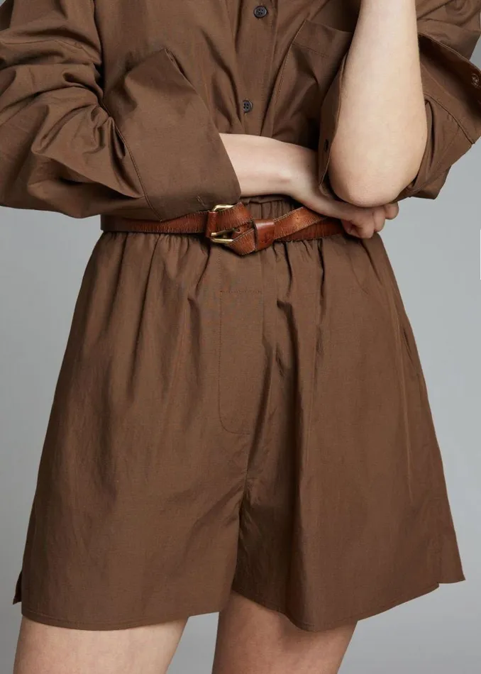 Women The Frankie Shop Bottoms Lui Organic Cotton Boxer Short Chocolate