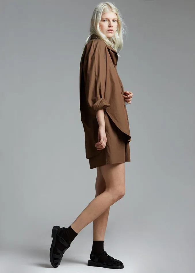 Women The Frankie Shop Bottoms Lui Organic Cotton Boxer Short Chocolate