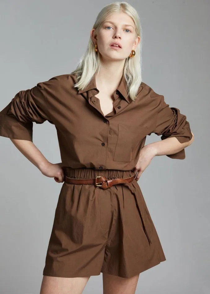 Women The Frankie Shop Bottoms Lui Organic Cotton Boxer Short Chocolate