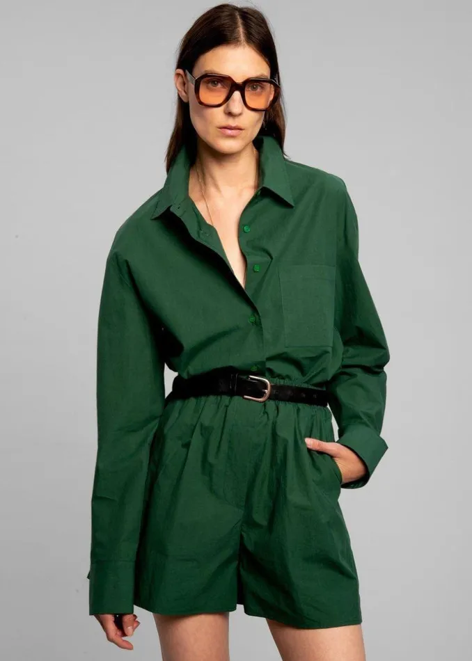 Women The Frankie Shop Bottoms Lui Organic Cotton Boxer Short Hunter Green
