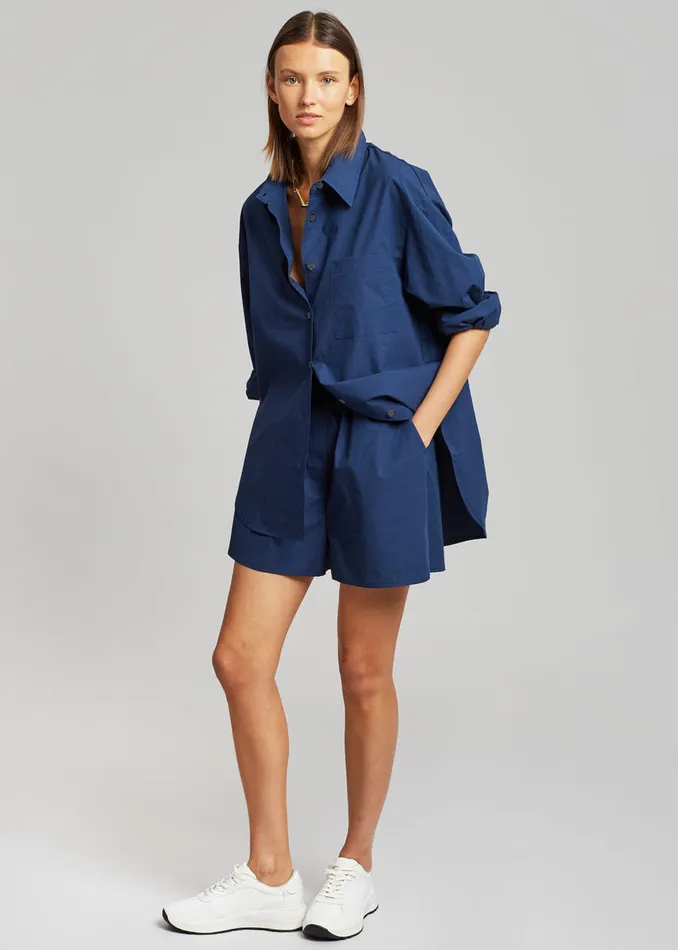 Women The Frankie Shop Bottoms Lui Organic Cotton Boxer Short Navy