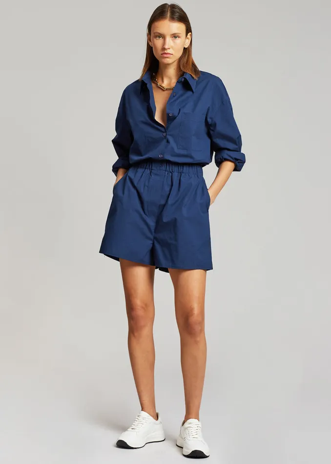 Women The Frankie Shop Bottoms Lui Organic Cotton Boxer Short Navy