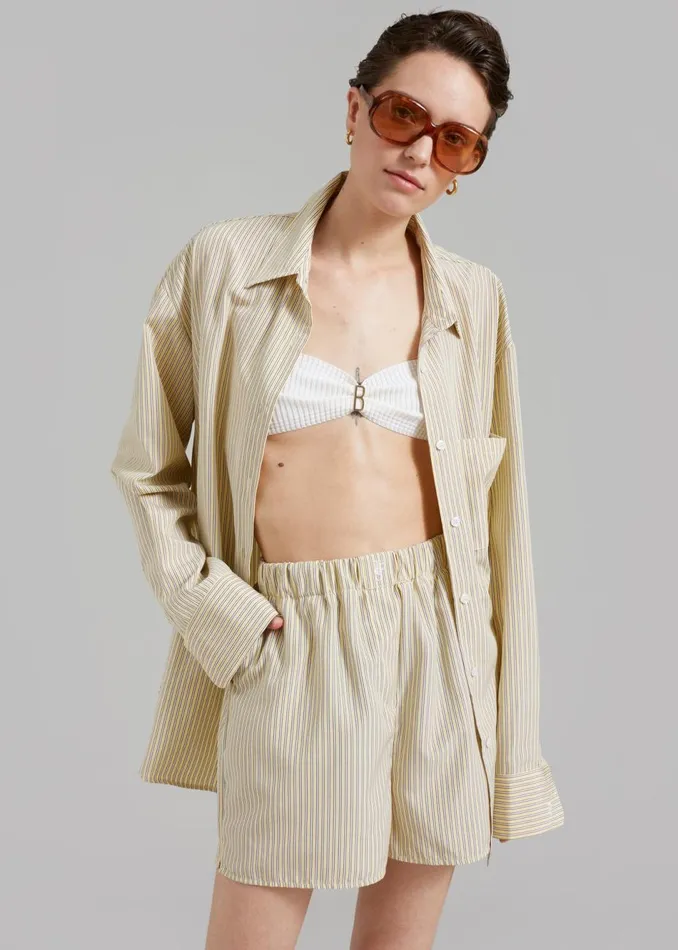 Women The Frankie Shop Bottoms Lui Oxford Boxer Shorts Pale Yellowblack Stripe