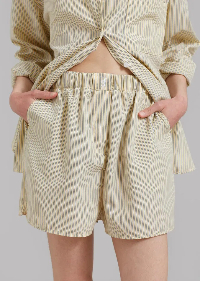 Women The Frankie Shop Bottoms Lui Oxford Boxer Shorts Pale Yellowblack Stripe