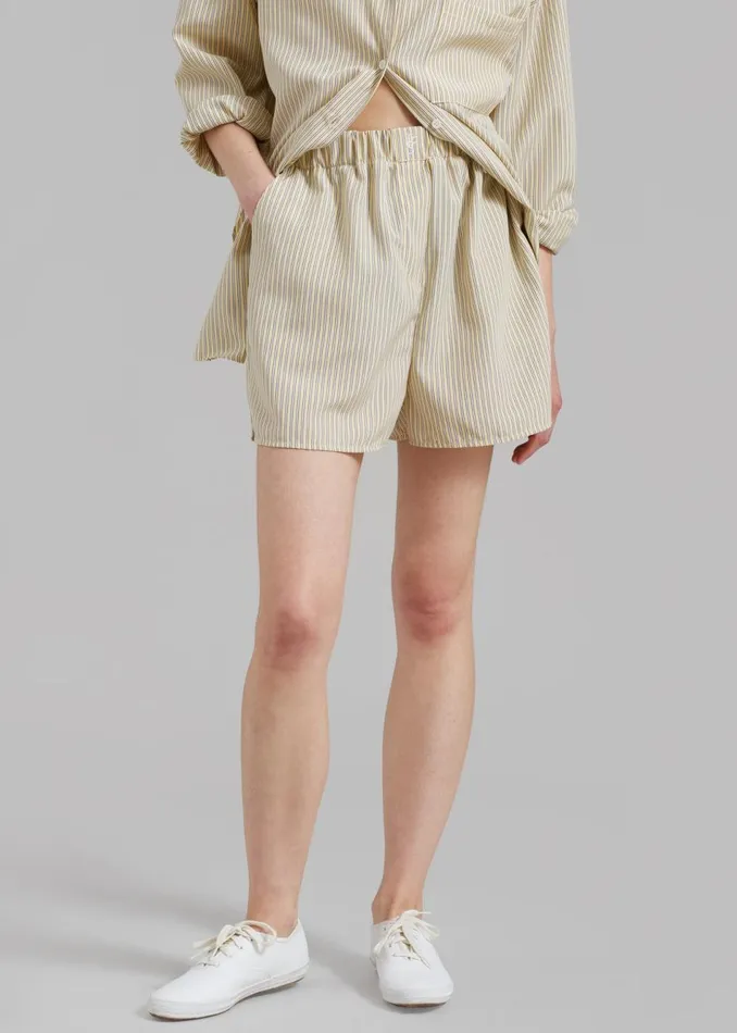 Women The Frankie Shop Bottoms Lui Oxford Boxer Shorts Pale Yellowblack Stripe