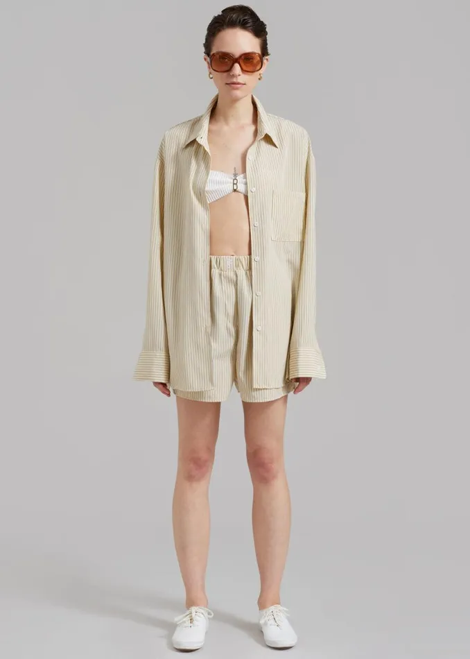 Women The Frankie Shop Bottoms Lui Oxford Boxer Shorts Pale Yellowblack Stripe