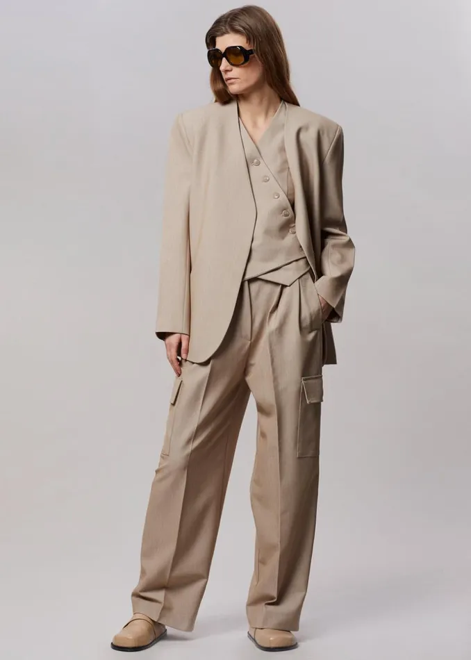 Women The Frankie Shop Bottoms Maesa Cargo Pants Taupe Melange