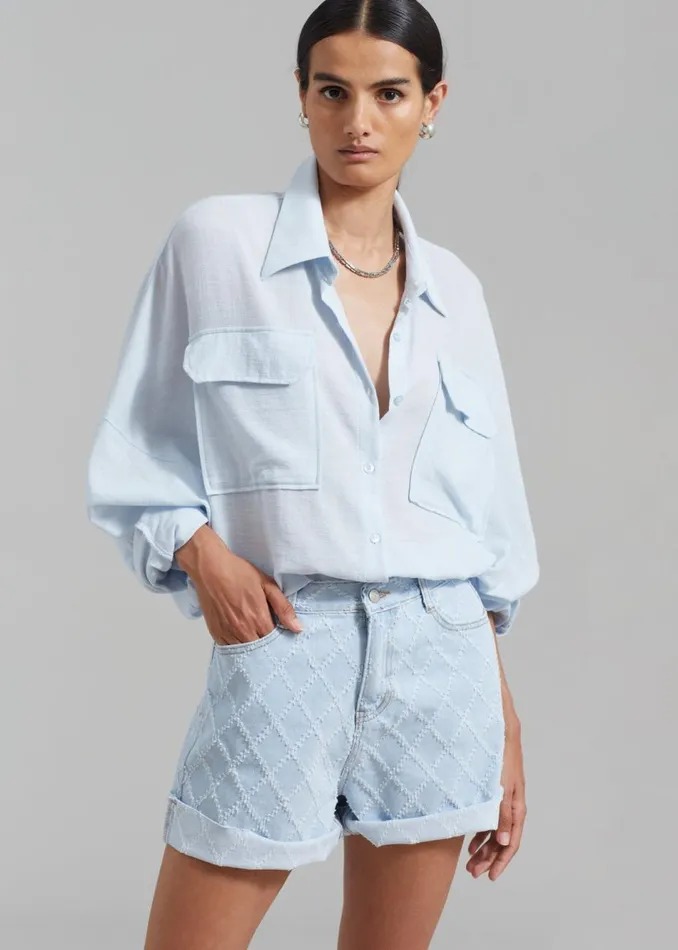 Women The Frankie Shop Bottoms Magnolia Distressed Denim Shorts Light Wash