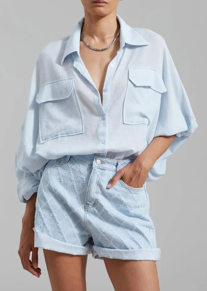 Women The Frankie Shop Bottoms Magnolia Distressed Denim Shorts Light Wash