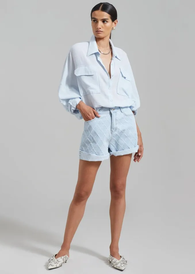 Women The Frankie Shop Bottoms Magnolia Distressed Denim Shorts Light Wash