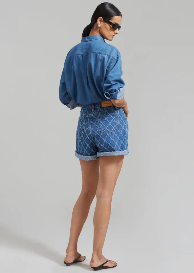 Women The Frankie Shop Bottoms Magnolia Distressed Denim Shorts Medium Wash