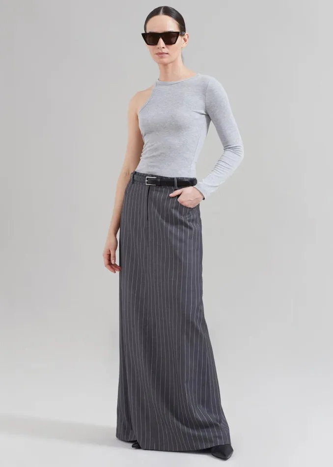 Women The Frankie Shop Bottoms Malvo Long Pencil Skirt Grey Pinstripe